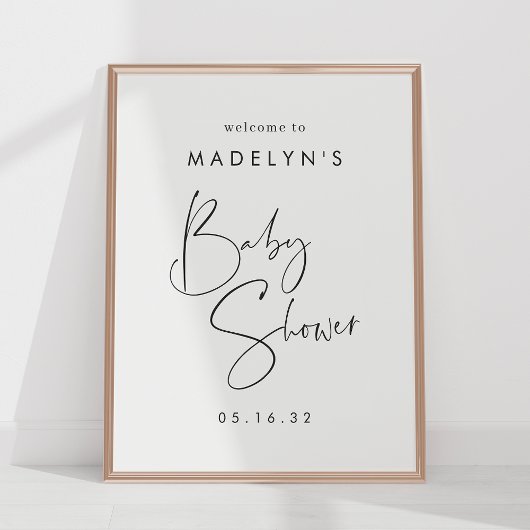 Modern Minimaal Script Baby shower Welkomstbord Poster