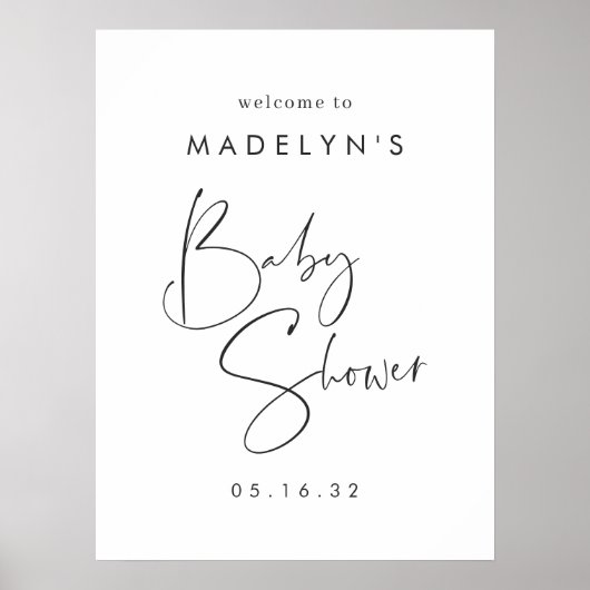 Modern Minimaal Script Baby shower Welkomstbord Poster (Voorkant)