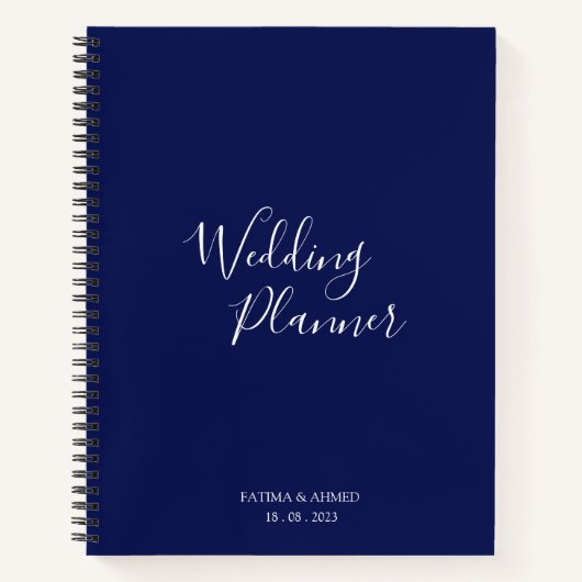 Modern Minimaal Script Blauw Moslim Bruiloft Plann Notitieboek (Voorkant)