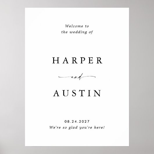 Modern minimaal script bruiloft welkom teken poster (Voorkant)