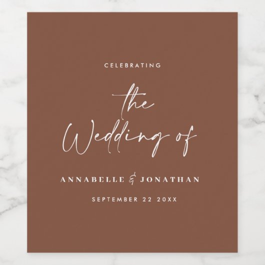 Modern minimaal script bruine typografie bruiloft wijn etiket (Enkel label)