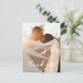 Modern minimaal script foto bruiloft dank u briefkaart (Staand voorkant)