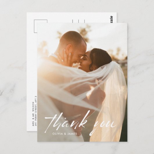 Modern minimaal script foto bruiloft dank u briefkaart (Voorkant / Achterkant)