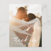 Modern minimaal script foto bruiloft dank u briefkaart (Voorkant)