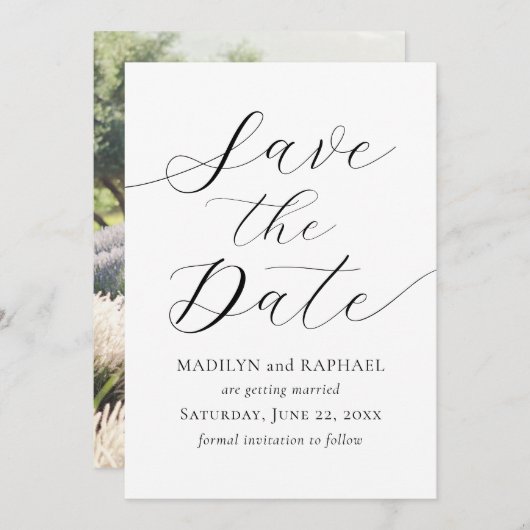 Modern Minimaal Script Foto toevoegen De datum Kaa Kaart (Voorkant / Achterkant)