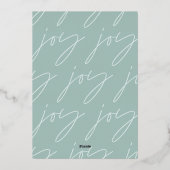 modern minimaal script foto's groen elegant folie feestdagenkaart (Achterkant)