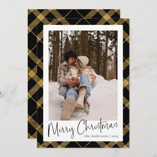 Modern minimaal script | Gouden geplakte kerstfoto Feestdagenkaart (Voorkant / Achterkant)