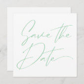 Modern Minimaal Script Kalligrafie Mint Groen Save The Date (Voorkant / Achterkant)