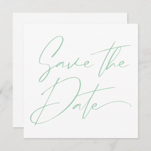 Modern Minimaal Script Kalligrafie Mint Groen Save The Date (Voorkant / Achterkant)