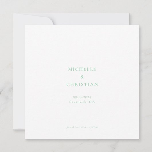 Modern Minimaal Script Kalligrafie Mint Groen Save The Date (Achterkant)