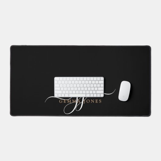 Modern minimaal script Monogram Black Desk Mat (Keyboard & Muis)
