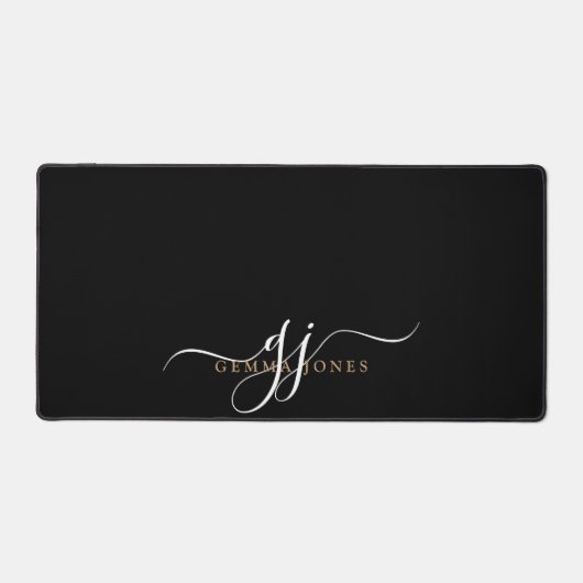 Modern minimaal script Monogram Black Desk Mat (Voorkant)