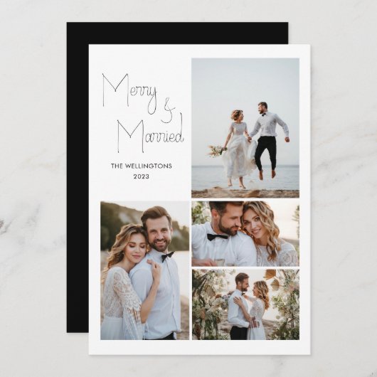 Modern minimaal script Multi Photo Wedding Feestdagenkaart (Voorkant / Achterkant)