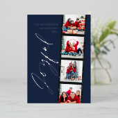 Modern minimaal script multi-photokerstblauw folie feestdagenkaart (Staand Voorkant)