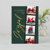 Modern minimaal script multi-photokerstgroen folie feestdagenkaart (Staand Voorkant)