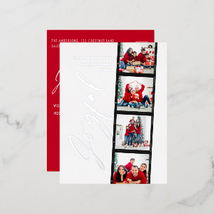 Modern minimaal script multi-photoKerstmas red Folie Feestdagen Briefkaart