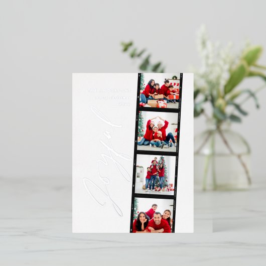 Modern minimaal script multi-photoKerstmas red Folie Feestdagen Briefkaart (Staand Voorkant)