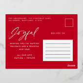 Modern minimaal script multi-photoKerstmas red Folie Feestdagen Briefkaart (Achterkant)