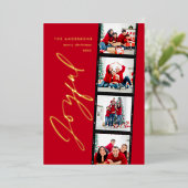 Modern minimaal script multi-photoKerstmas red Folie Feestdagenkaart (Staand Voorkant)