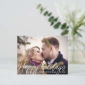 Modern minimaal script pasgetrouwden foto Mr Mrs Feestdagenkaart (Staand voorkant)