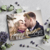 Modern minimaal script pasgetrouwden foto Mr Mrs Feestdagenkaart