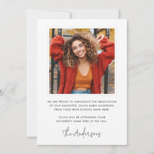 Modern minimaal script pet foto afstuderen aankondiging (Achterkant)