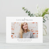 Modern Minimaal Script Photo Afstuderen Bedankkaart (Staand voorkant)