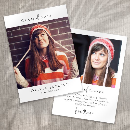 Modern Minimaal Script Photo Afstuderen Bedankkaart