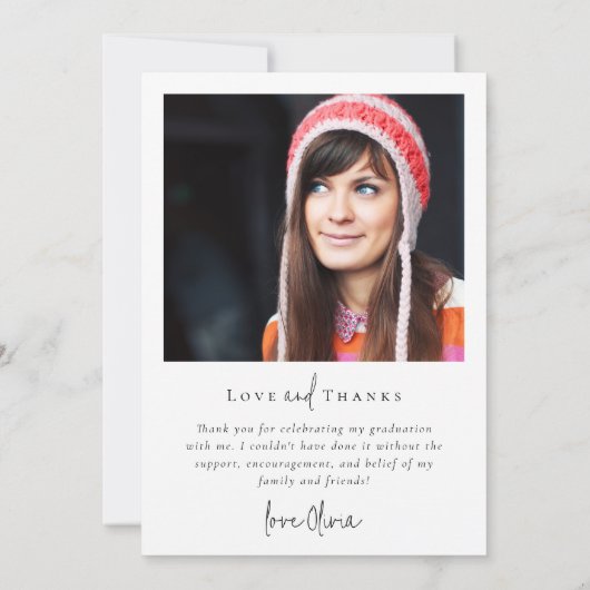 Modern Minimaal Script Photo Afstuderen Bedankkaart (Achterkant)