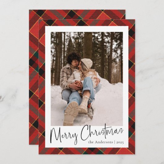 Modern minimaal script | Rode groene kerstfoto Feestdagenkaart (Voorkant / Achterkant)