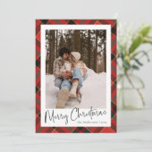 Modern minimaal script | Rode groene kerstfoto Feestdagenkaart (Staand voorkant)