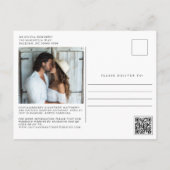 Modern Minimaal Script Twee foto Eenvoudige bruilo Aankondigingskaart (Achterkant)