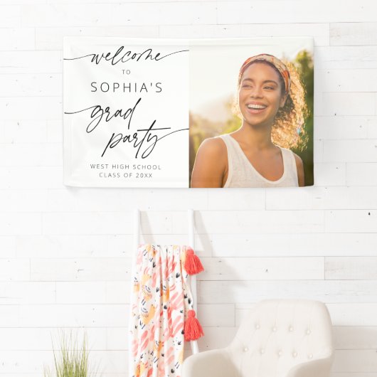 Modern minimaal script welkom afstudeerfeest spandoek (Insitu)