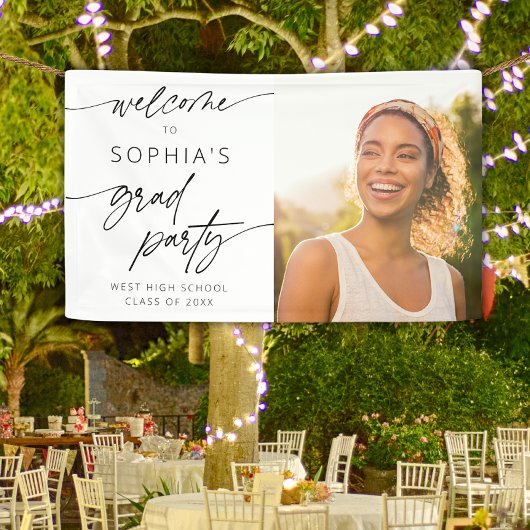 Modern minimaal script welkom afstudeerfeest spandoek