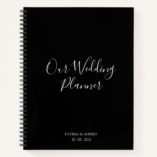 Modern Minimaal Script Zwart Moslim Bruiloft Plann Notitieboek (Voorkant)