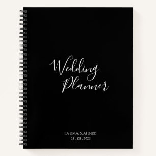 Modern Minimaal Script Zwart Moslim Bruiloft Plann Notitieboek