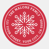 Modern minimaal sneeuwvlok rood retouradres ronde sticker (Voorkant)