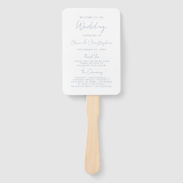 Modern Minimaal Stofblauw Script Huwelijksprogramm Handwaaier