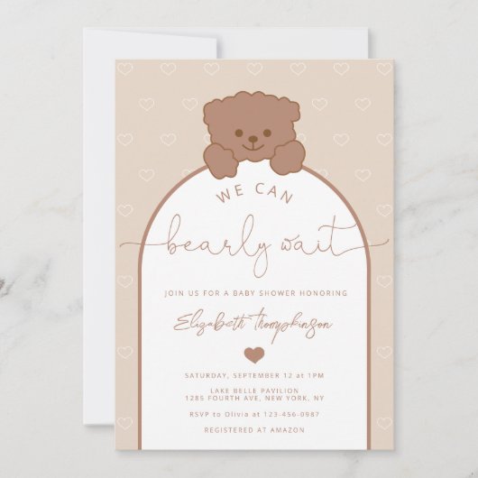 Modern minimaal teddybeer neutraal Baby shower Kaart (Voorkant)