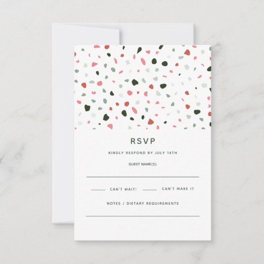 Modern minimaal Terrazzo Patroon Groen Roze Bruilo RSVP Kaartje (Voorkant)