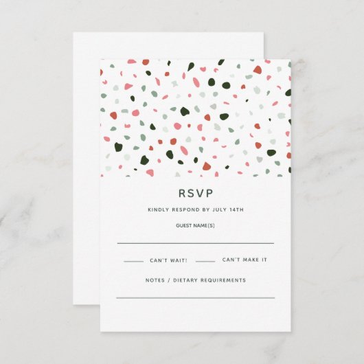 Modern minimaal Terrazzo Patroon Groen Roze Bruilo RSVP Kaartje (Voorkant / Achterkant)
