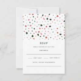 Modern minimaal Terrazzo Patroon Groen Roze Bruilo RSVP Kaartje