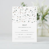 Modern minimaal Terrazzo Patroon Groen Roze Bruilo RSVP Kaartje (Staand voorkant)