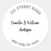 Modern minimaal teruggaveadres voor scripts ronde sticker (Voorkant)