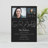 Modern minimaal toen & nu 2 foto afstudeerfeest kaart (Staand voorkant)