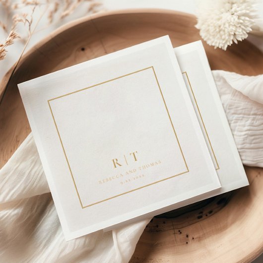 Modern Minimaal Trouw Monogram Folie Servetten