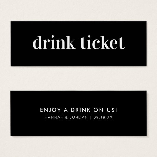 Modern Minimaal | Trouwbar Drinkticket Mini Visitekaartjes (Voorkant /achterkant)