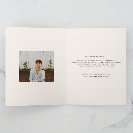 Modern Minimaal Twee Foto Beige Afstuderen Bedankkaart (Binnen)