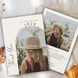 Modern Minimaal Twee Foto Beige Afstuderen Bedankkaart