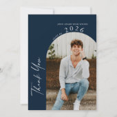 Modern Minimaal Twee Foto Navy Afstuderen Bedankkaart